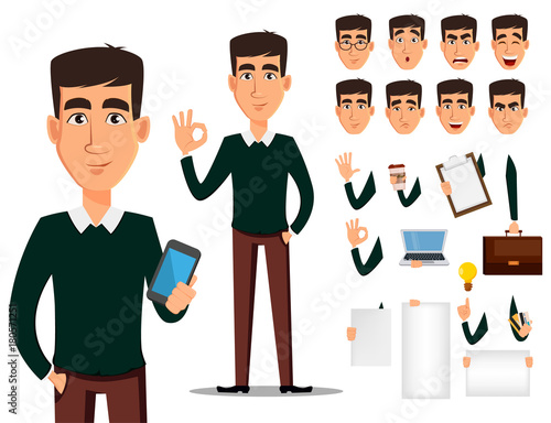 Business man cartoon character creation set.