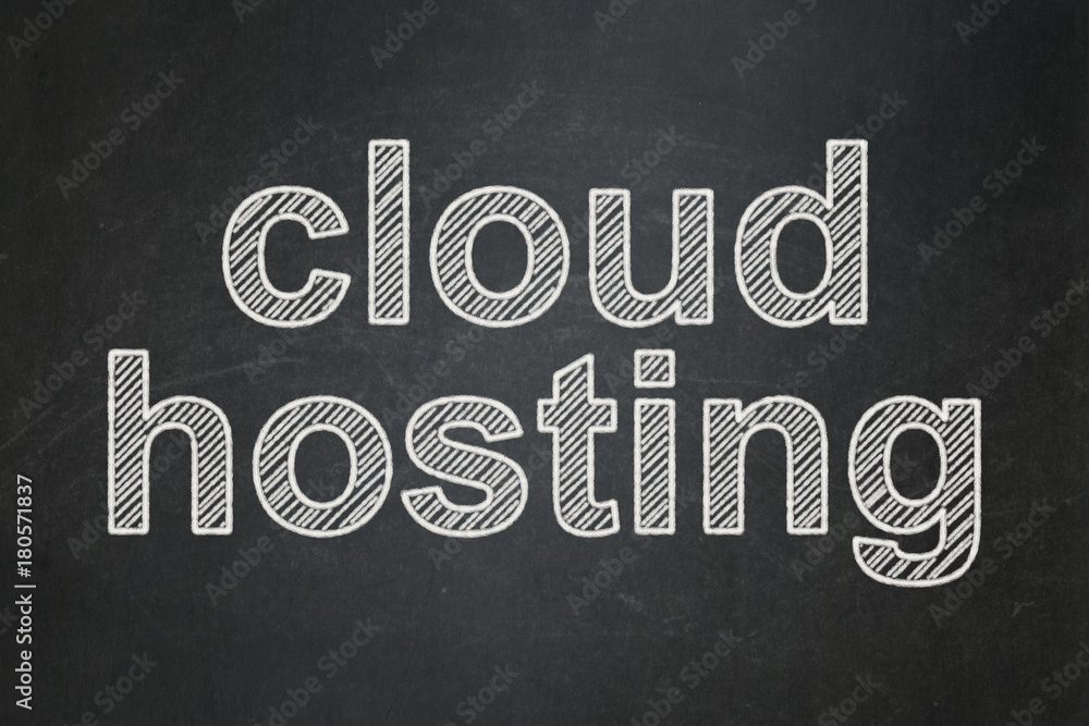 Obraz premium Cloud networking concept: text Cloud Hosting on Black chalkboard background