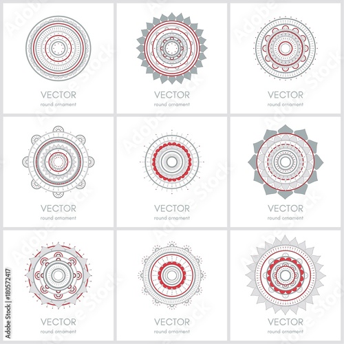 Collection of 9 mandalas. Hand drawn background. Vector illustration.