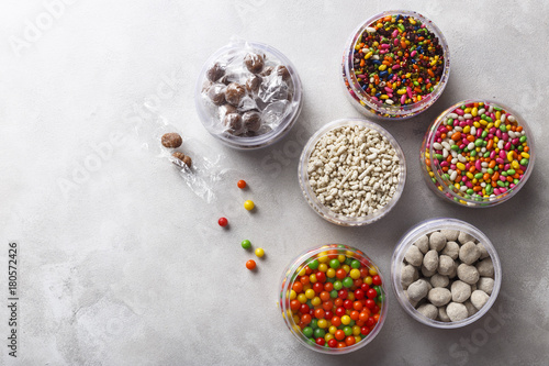 Mouth Fresheners And Digestive Candies in Bowls. Light background.