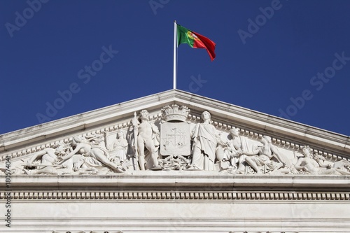 Portugal flag crowning palace in Lisbon