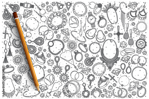 Hand drawn Jewelry vector doodle set background