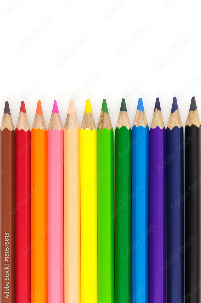 Color pencils isolated on white background with copy space. Color pencils isolated on white background with copy space.