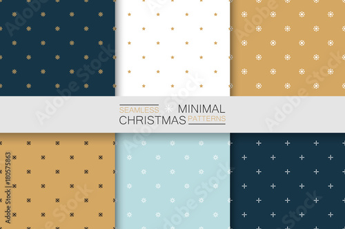 Collection of seamless christmas patterns - minimalistic design. Simple colorful backgrounds