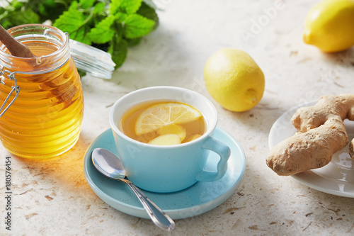 Lemon and ginger tea with honey