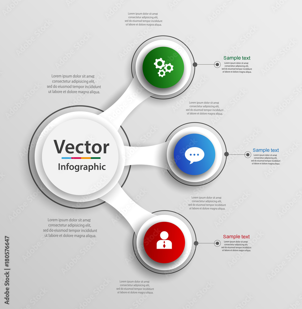 Three steps infographic with colorful circles. Can be used for workflow layout, diagram, business step options, banner, web design. Vector Eps 10 Three steps infographic with colorful circles. Can be used for workflow layout, diagram, business step options, banner, web design. Vector Eps 10
