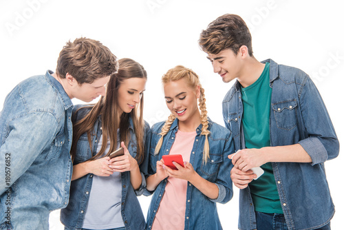 friends using smartphones