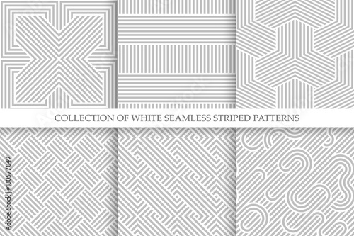 Collection of seamless striped patterns. White and gray repeatable wicker texture