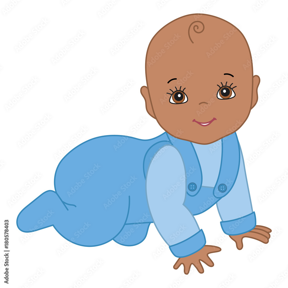 Fototapeta premium Vector Cute African American Baby Boy Crawling