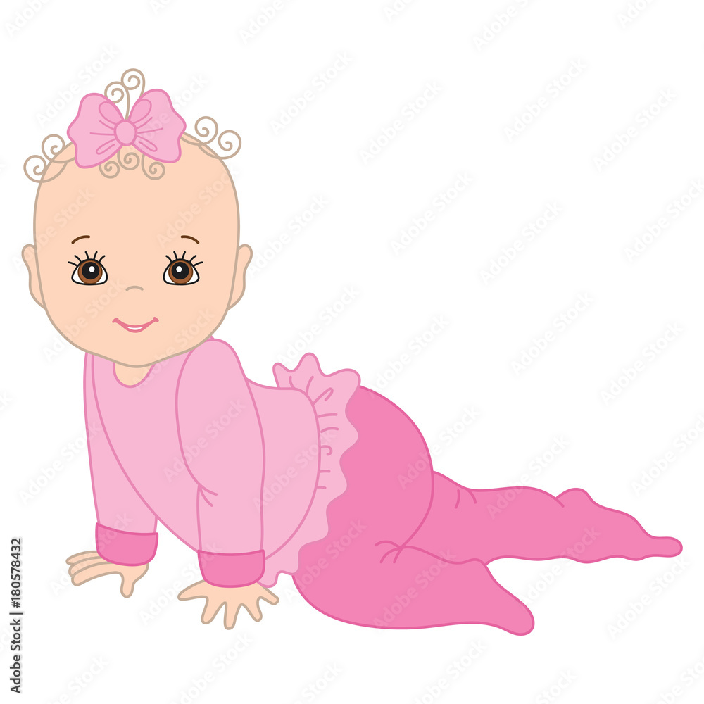Vector Cute Baby Girl Crawling Vector Cute Baby Girl Crawling