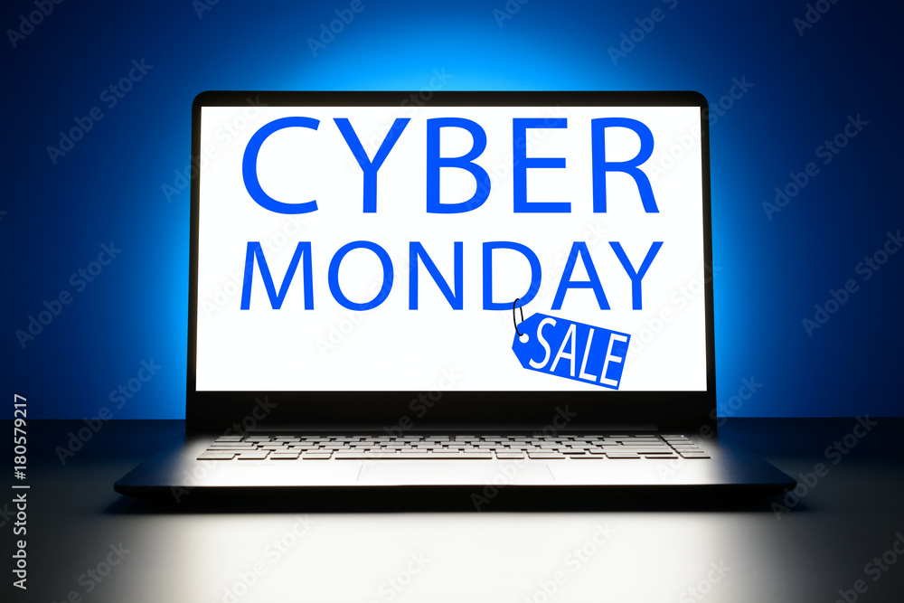Laptop glowing with inscription Cyber Monday Laptop glowing with inscription Cyber Monday