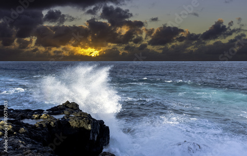 Dramatic sunrise over the ocean before storm - Lanzarote  Canary Islands 