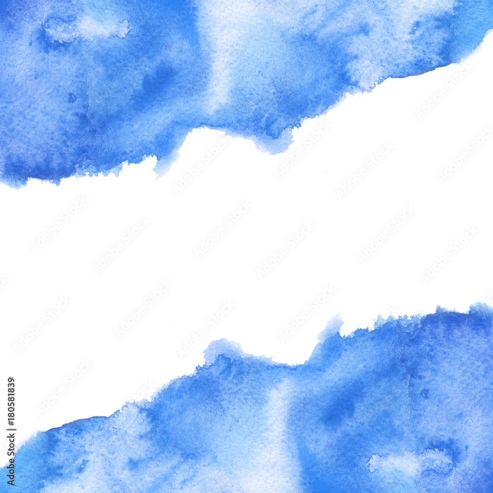 The strokes of a white watercolor paint on a blue paint on a
