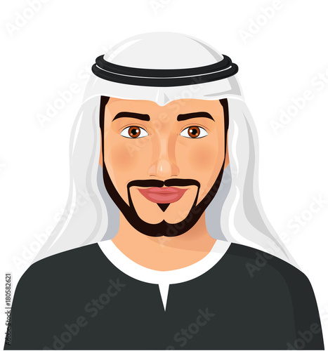 Arab man avatar face in traditional muslim hat cartoon character vector Illustration