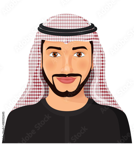 Arab man avatar face front view in traditional muslim hat cartoon character - vector Illustration