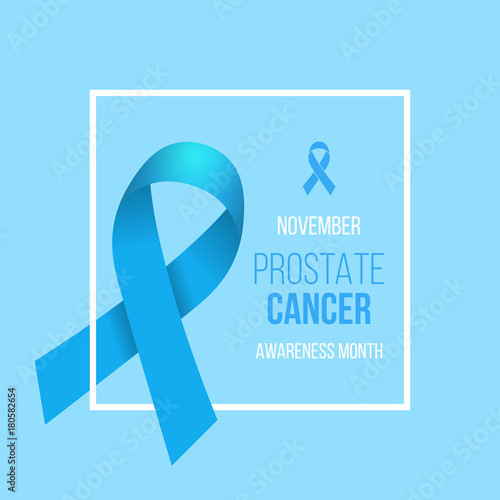 Prostate Cancer Blue Awareness Ribbon Background. Prostate cancer awareness symbol, isolated on blue background. Vector illustration