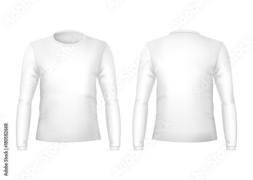 Realistic Detailed 3d Template Blank White T-shirts Front and Back Sides. Vector