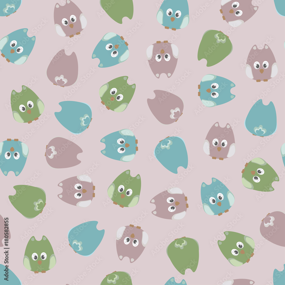 Fototapeta premium Seamless cute cartoon owls birds pattern background.