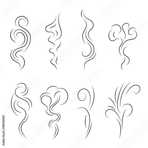 Smoke Steam Vapor Signs Black Thin Line Icon Set. Vector