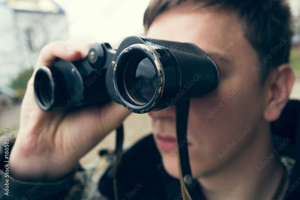 Hunter with binoculars Hunter with binoculars