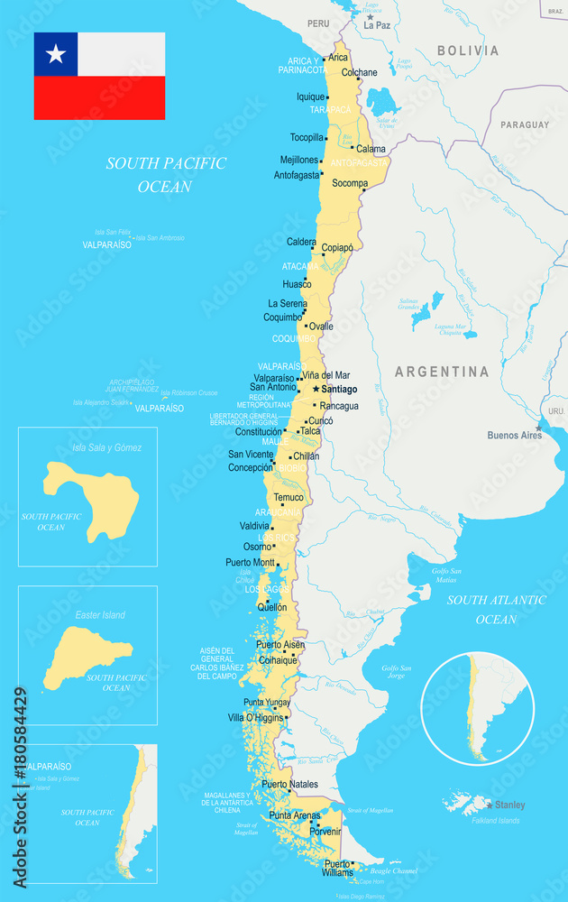 Chile Map - Detailed Vector Illustration Stock Vector | Adobe Stock