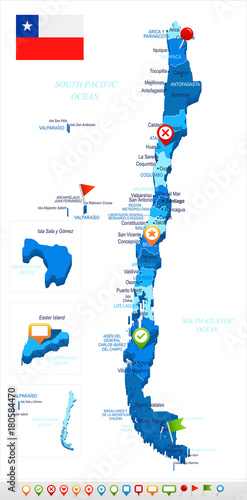 Chile - map and flag - Detailed Vector Illustration
