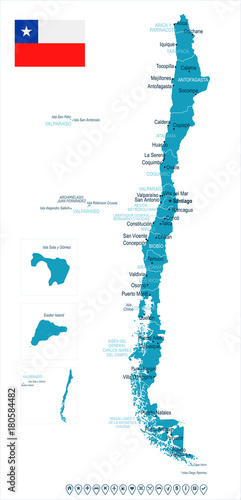 Chile - map and flag - Detailed Vector Illustration