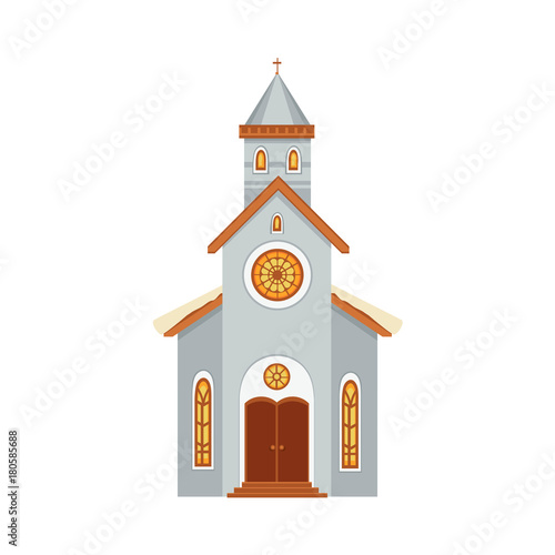 Church flat icon covered with snow.