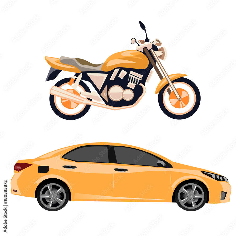 Fotografie Motorcycle and car isolated
