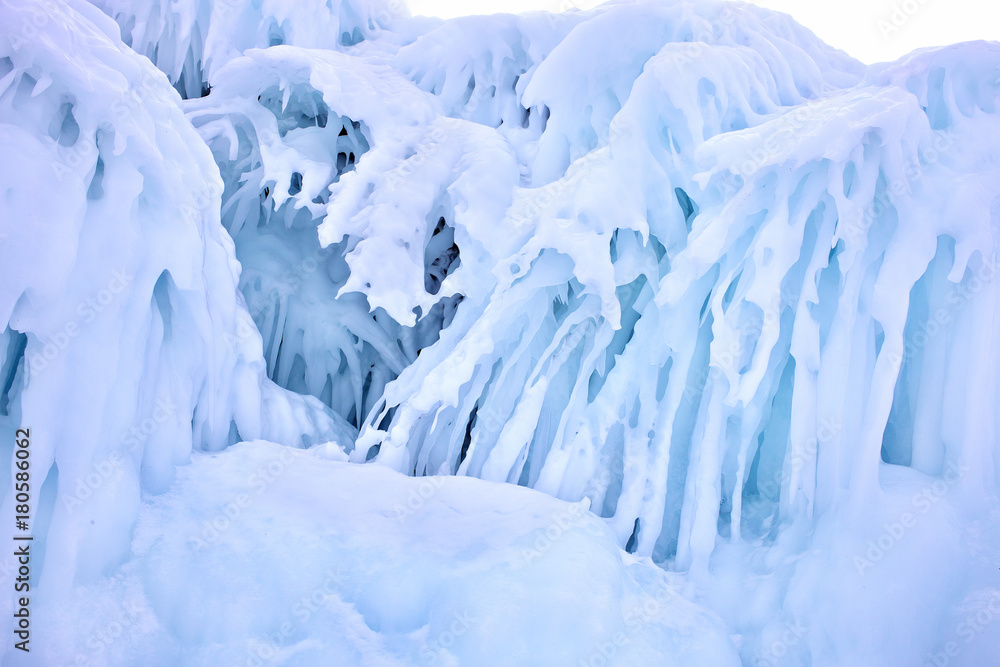 Hanging Icicle on Olkhon island in frozen Baikal lake in Siberia,Russia during winter time Hanging Icicle on Olkhon island in frozen Baikal lake in Siberia,Russia during winter time