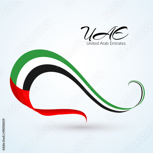 National flag of the United Arab Emirates (UAE) Ribbon of colors of the flag with the text of the UAE (United Arab Emirates) Vector