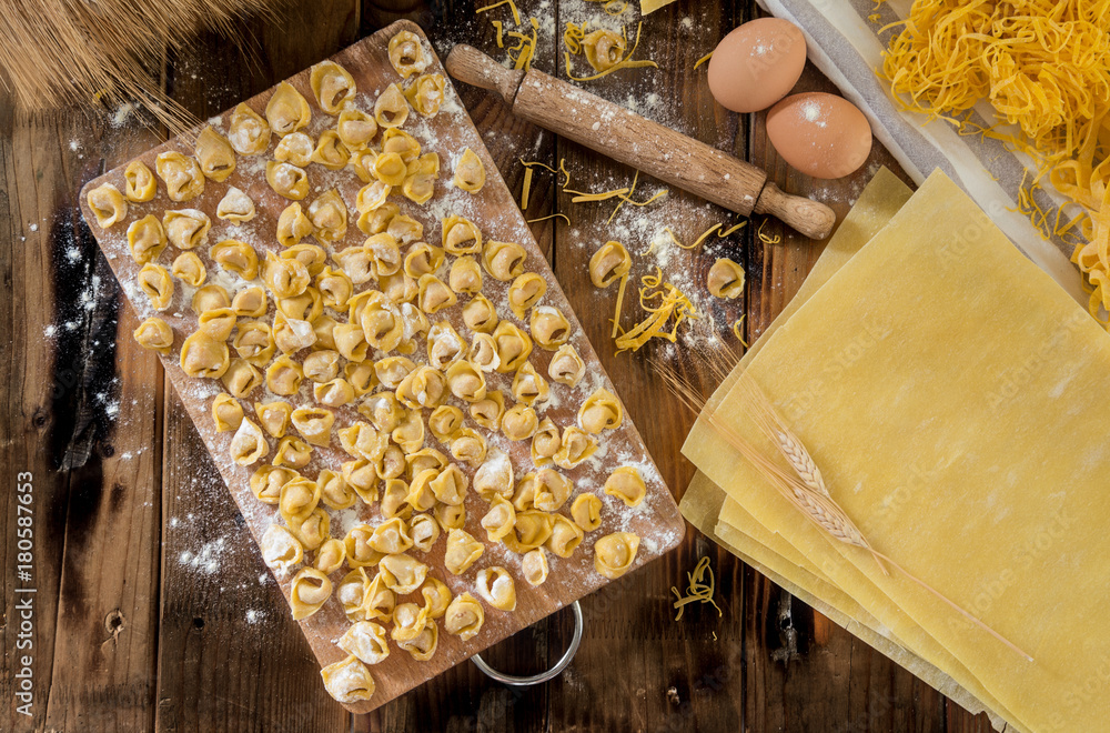 Handmade italian pasta ravioli lasagna