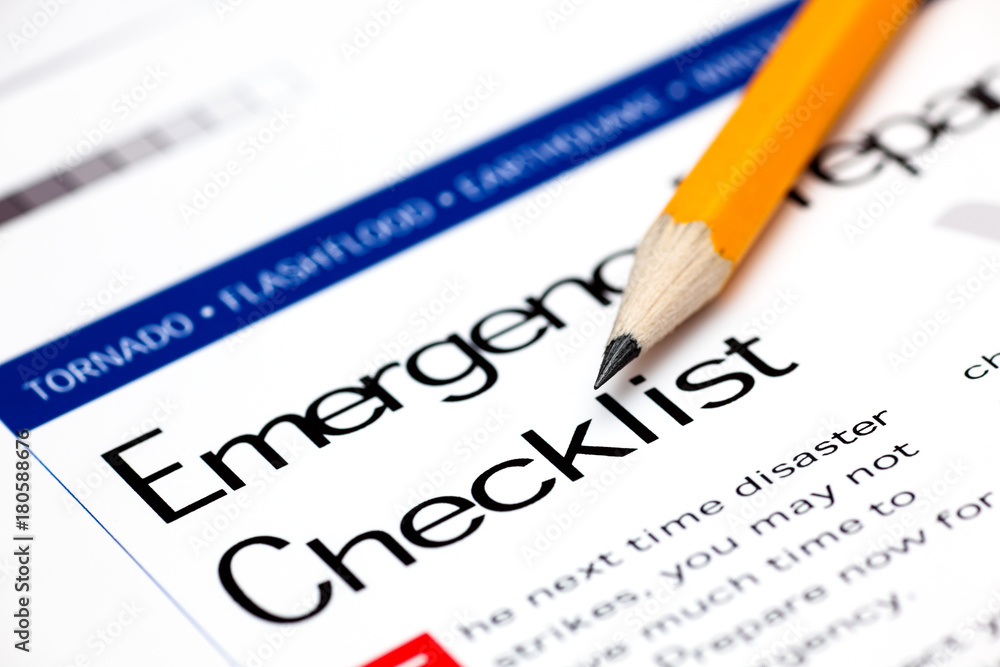 Emergency Preparedness Checklist with yellow pencil.