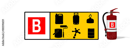 Set of Class B fire icon. Class B fire is fire uses flammable liquid or gas as its fuel source
