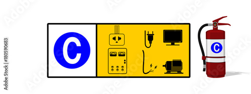 Set of Class C fire icon. Class C fire is fire uses electrical components and/or energized equipment as its fuel source
