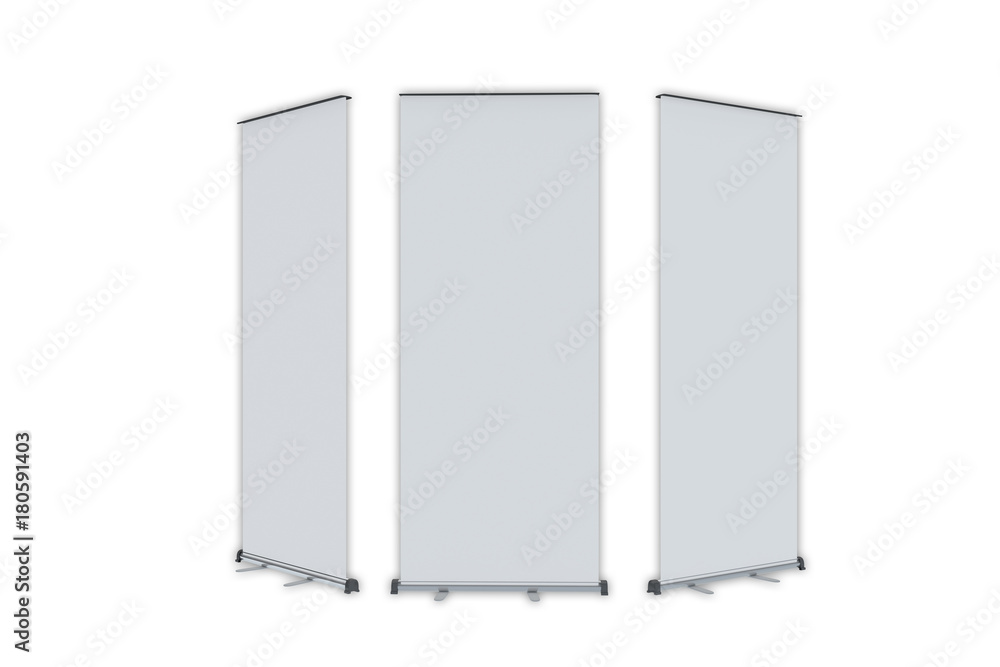 Blank roll-up with copy space in various postures Blank roll-up with copy space in various postures