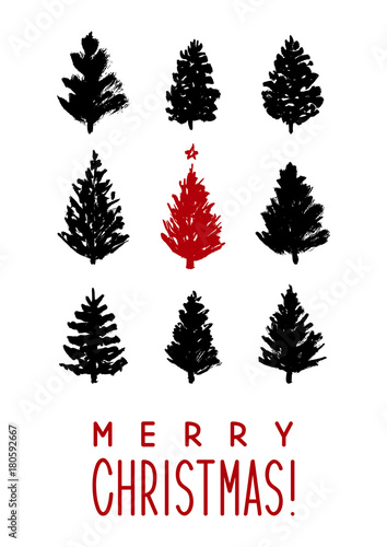 Christmas greeting card with Xmas trees sketches