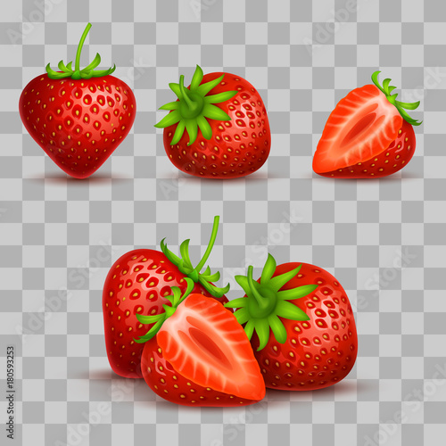 Vector realistic sweet and fresh strawberry isolated on transparent background