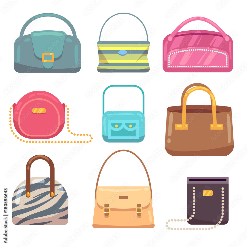 Ladies leather hand bags vector set Ladies leather hand bags vector set