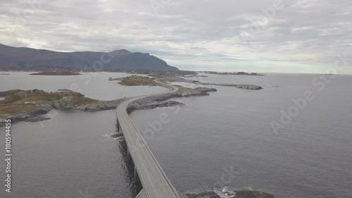 Aerial drone shot of stunning Atlantic Road in Norway photo