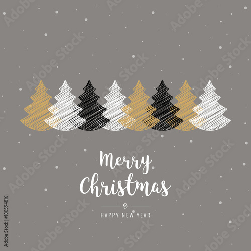 christmas trees scribble drawing greeting card snowy background