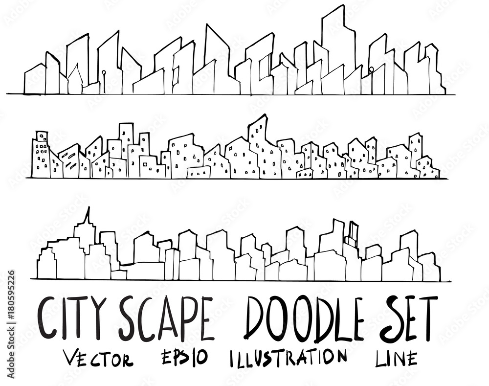 Set of City illustration Hand drawn doodle Sketch line vector eps10