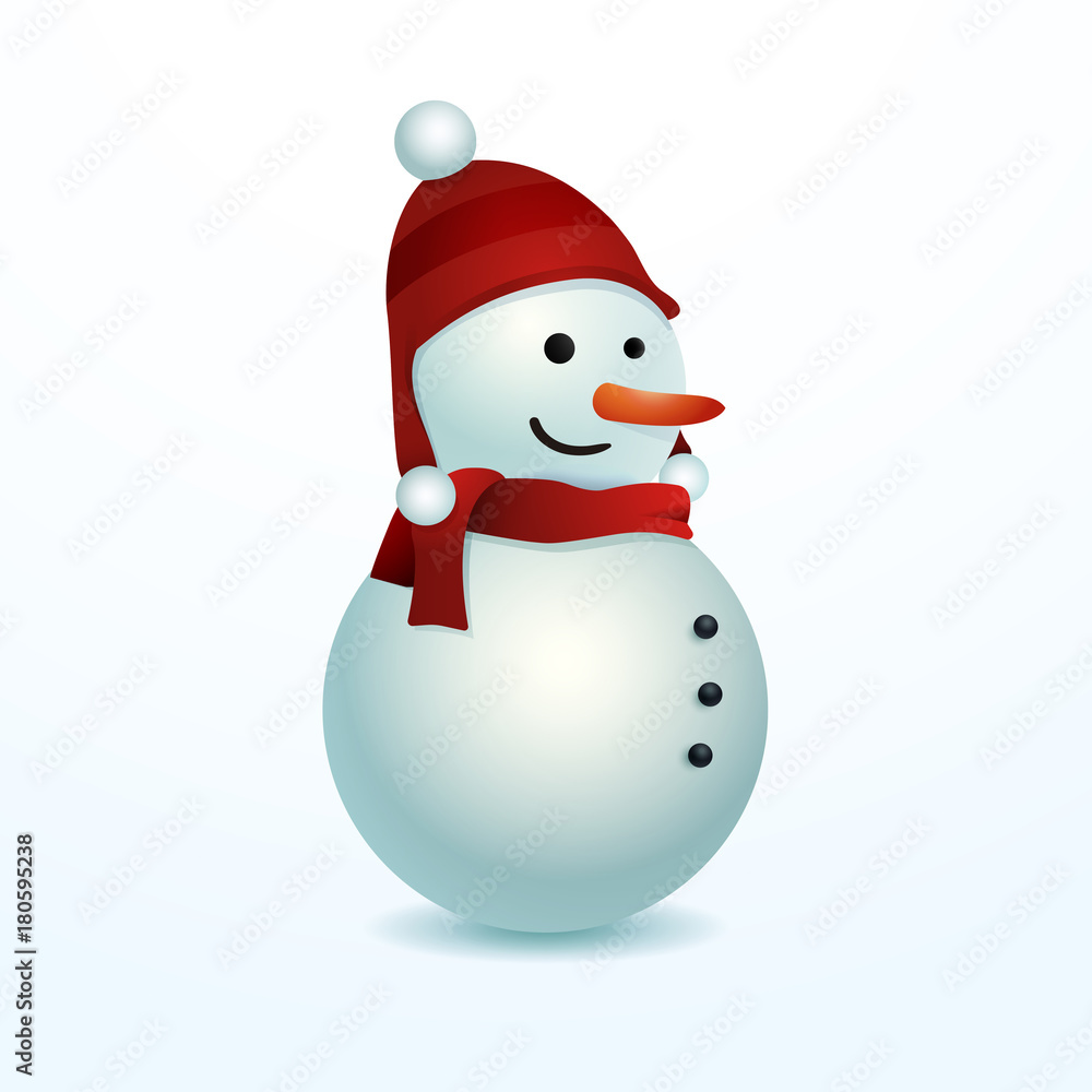 Smiling Snowman. Vector illustration isolated for easy use in different compositions. Cartoon Character design. Merry Christmas!