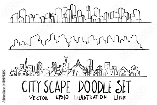 Set of City illustration Hand drawn doodle Sketch line vector eps10