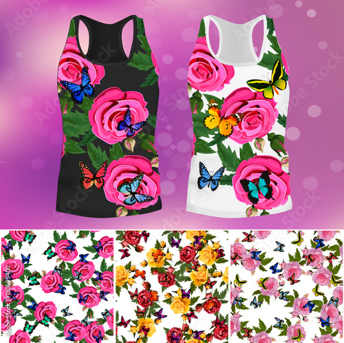 T-shirt with an trendy rose and butterfly design