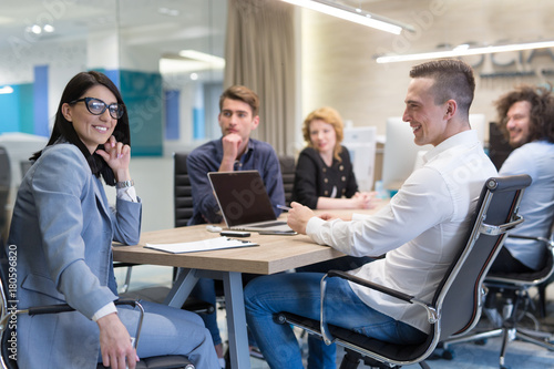 Startup Business Team At A Meeting at modern office building