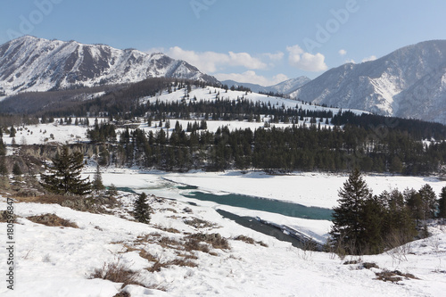 Mouth of the river. Ursul River flows into the Katun River, Altai, Russia © Nataliia Makarova
