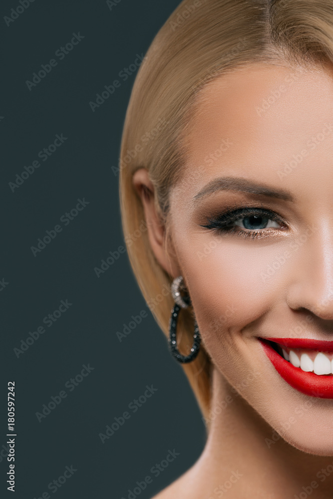 smiling woman with makeup smiling woman with makeup