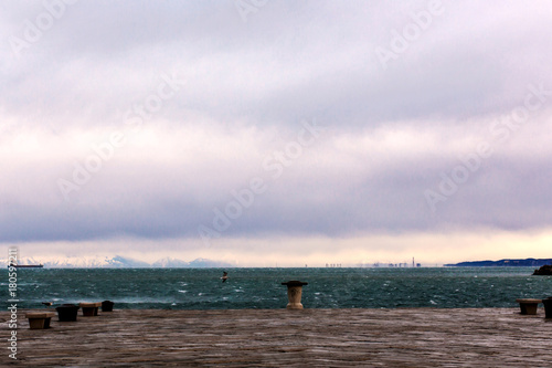 Seafront with famous wjnd of trieste  the bora