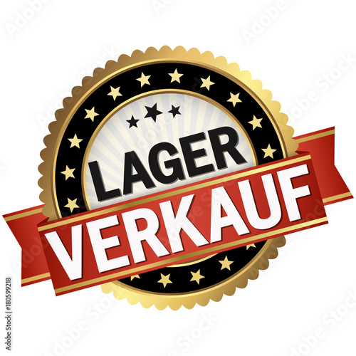 button with red banner Lagerverkauf
